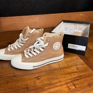 CCOCCI Brown High-Top Sneakers with Smiley Emblem